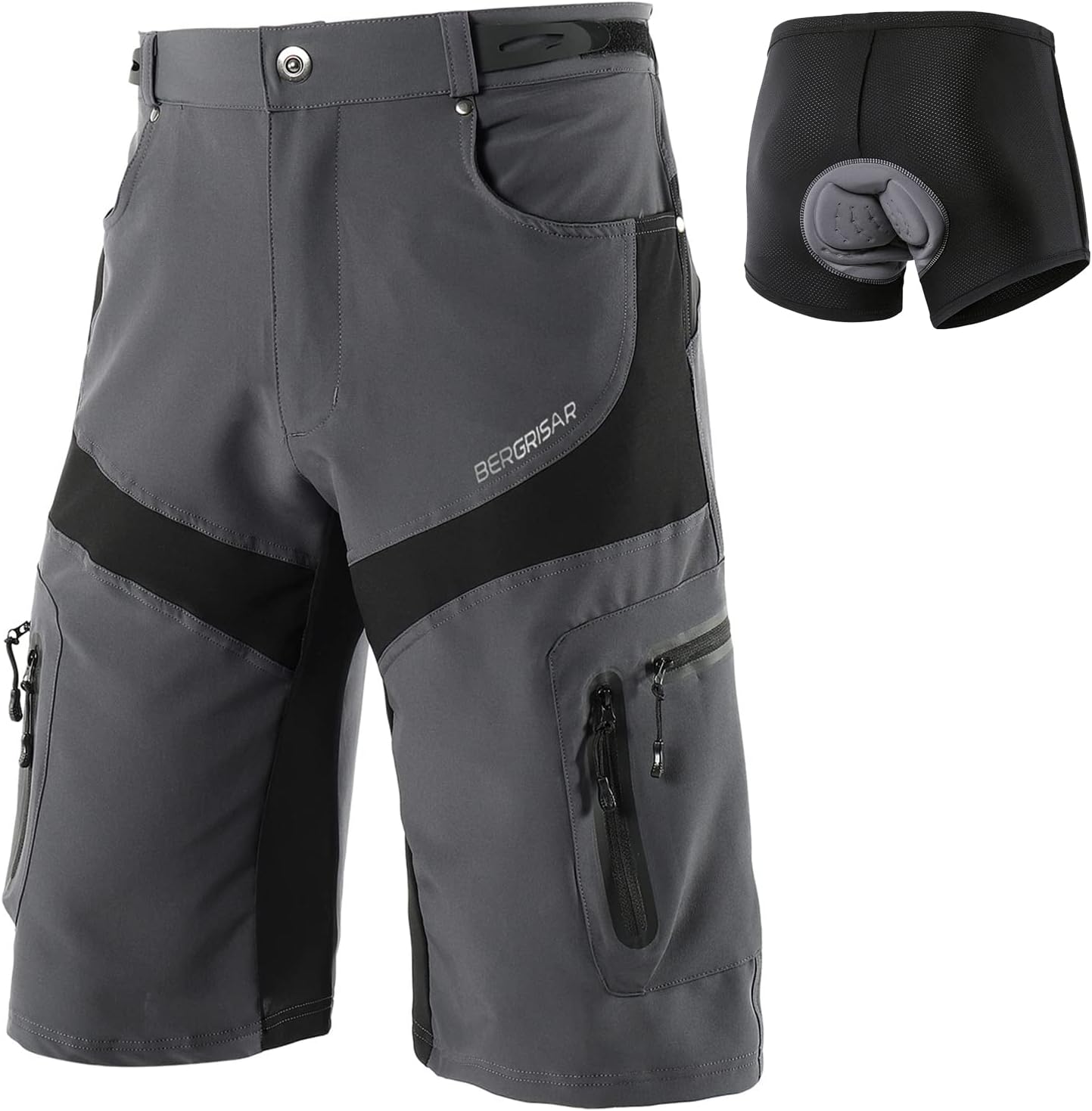 BERGRISAR Men's Cycling Shorts MTB Mountain Bike Bicycle Shorts with Zipper Pockets