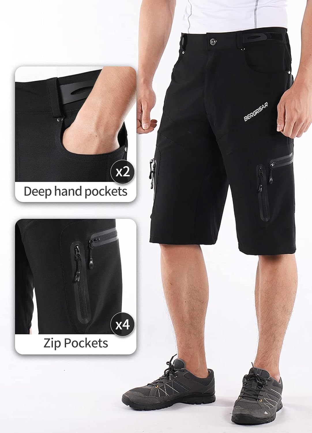 BERGRISAR Men's Cycling Shorts Mountain Bike Shorts Bicycle Shorts Biking Shorts Zipper Pockets 1806BG