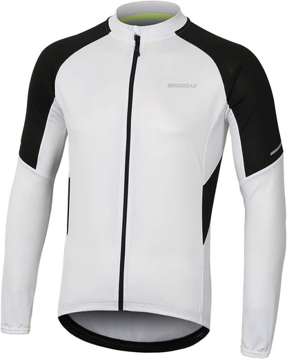 BERGRISAR Men's Basic Cycling Jerseys Long Sleeves Bike Bicycle Shirt Zipper Pockets BG012