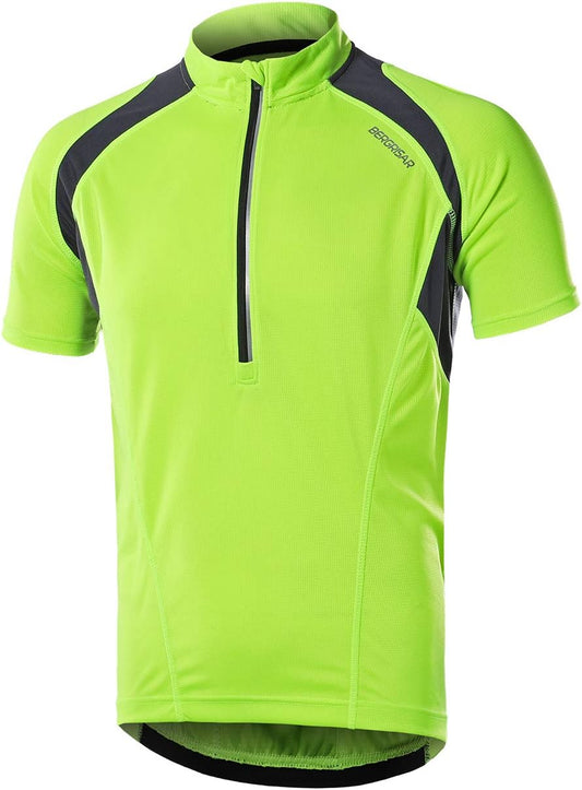 BERGRISAR Men's Half Zipper Cycling Jersey Short Sleeves Bike Bicycle Shirts with Zipper Pocket Quick-Dry Breathable BG060