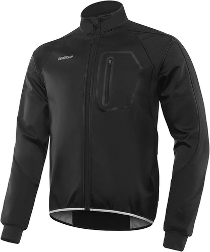 BERGRISAR Men's Cycling Jacket Winter Softshell Fleece Biking Jacket Thermal Running Windbreaker BG011