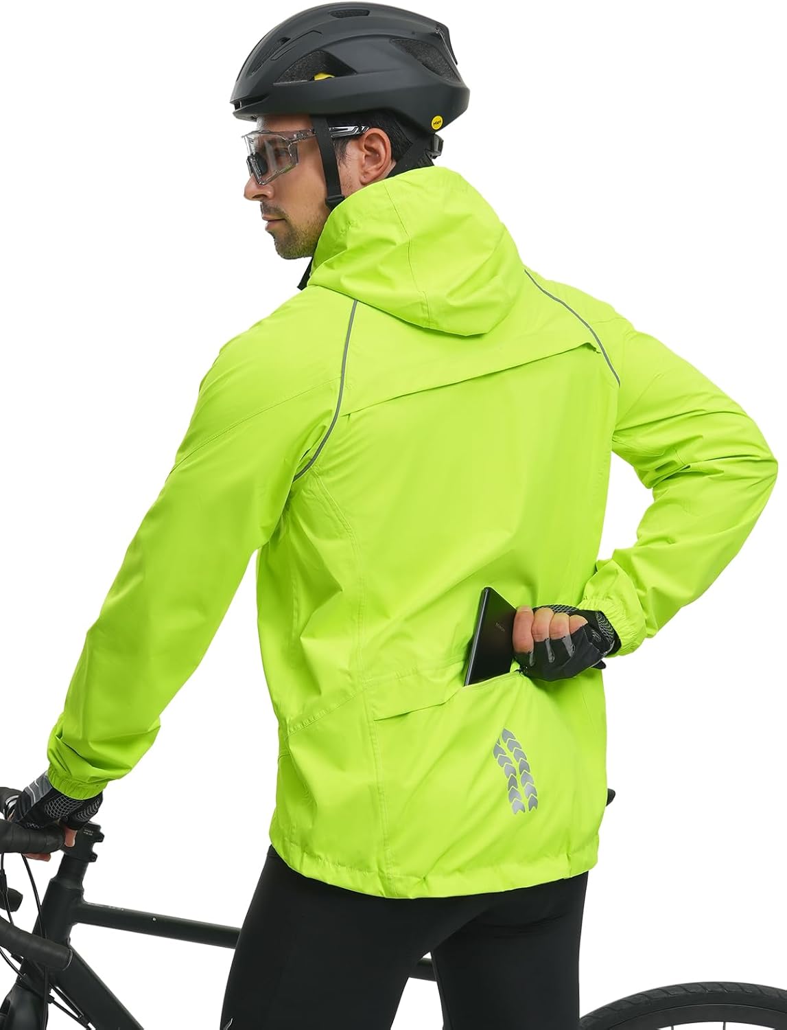 BERGRISAR Men's Cycling Rain Jacket Waterproof Cycling Windbreaker Bike Bicycle Jacket Running Hood Rain Coat