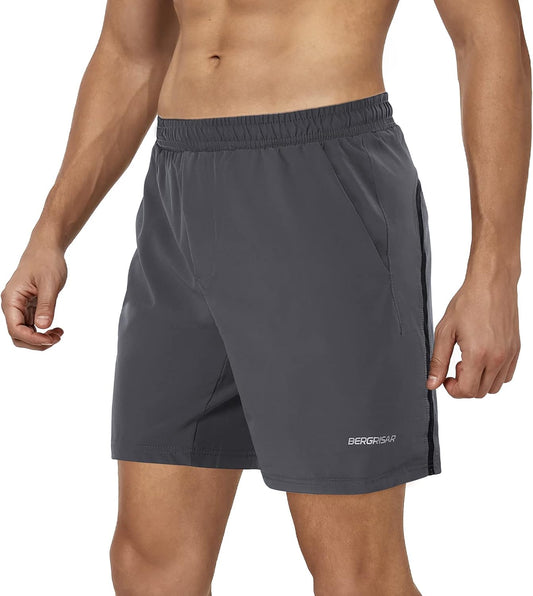 BERGRISAR Men's 7'' Active Running Shorts 2 in 1 with Phone Pocket BG600