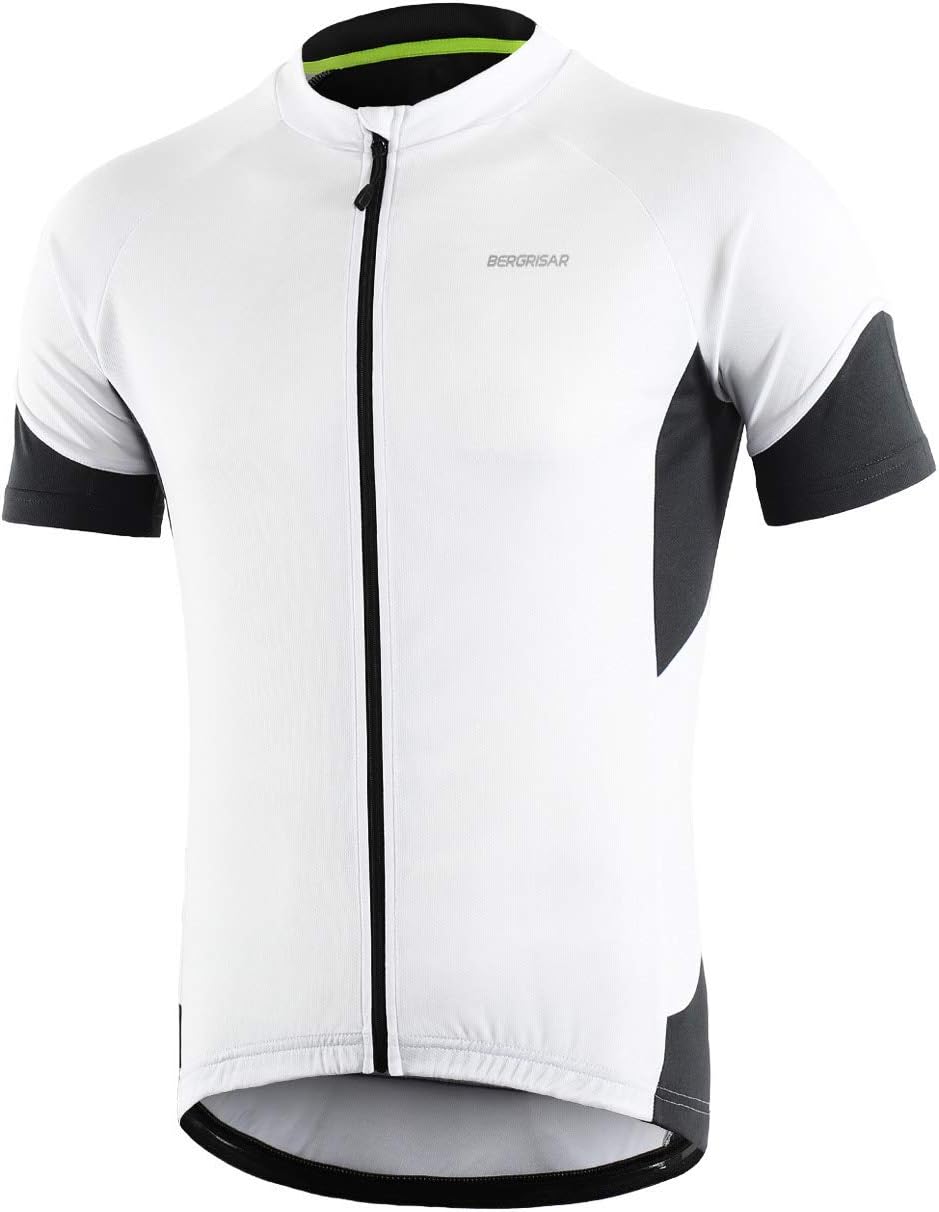 BERGRISAR Men's Basic Cycling Jerseys Short Sleeves Mountain Bike Bicycle Shirt Zipper Pockets