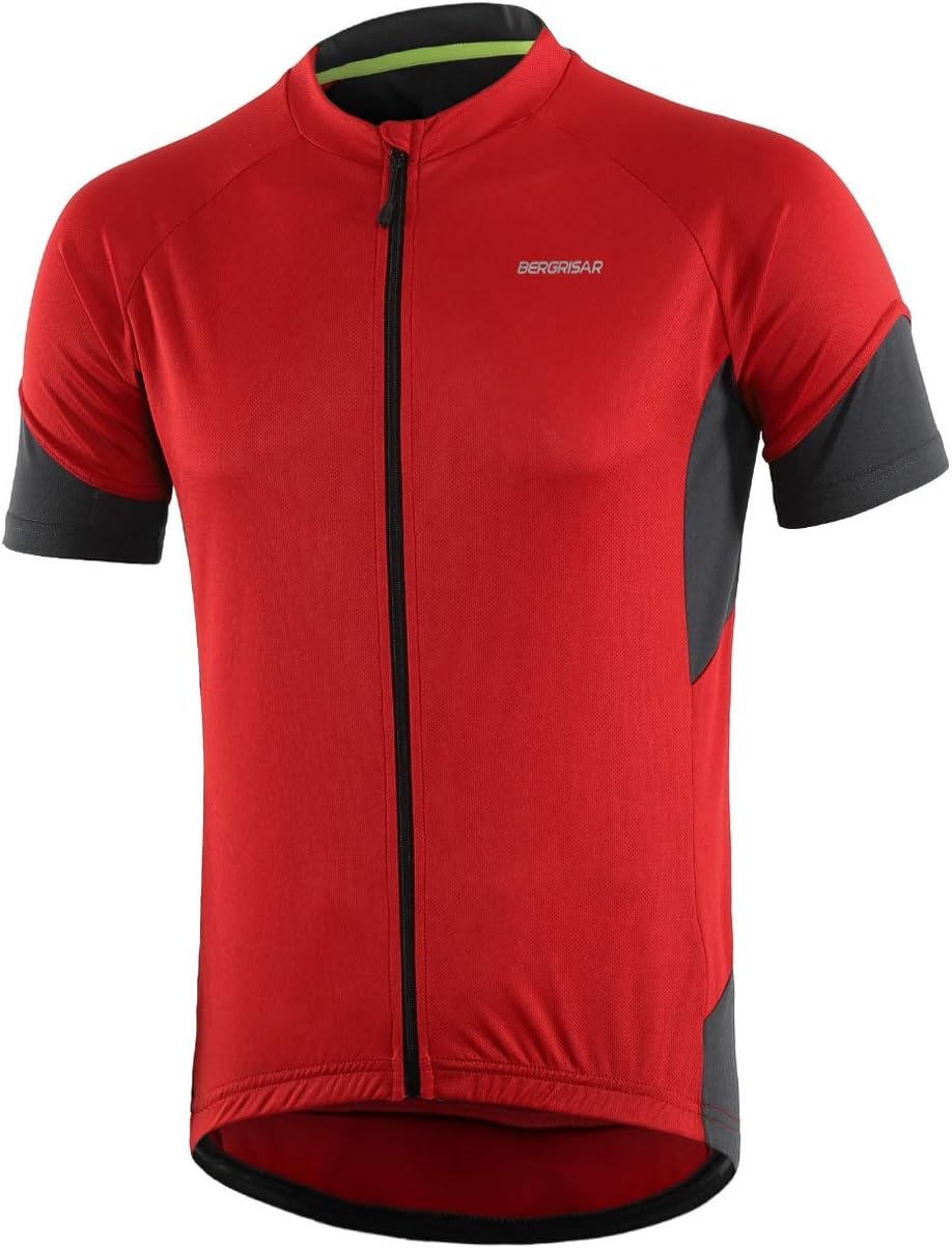 BERGRISAR Men's Basic Cycling Jerseys Short Sleeves Mountain Bike Bicycle Shirt Zipper Pockets