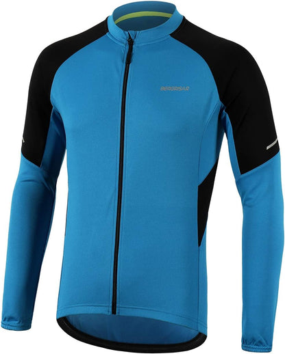 BERGRISAR Men's Basic Cycling Jerseys Long Sleeves Bike Bicycle Shirt Zipper Pockets BG012