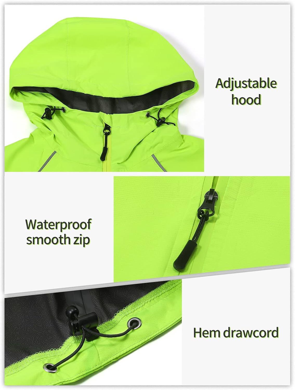 BERGRISAR Men's Cycling Rain Jacket Waterproof Cycling Windbreaker Bike Bicycle Jacket Running Hood Rain Coat