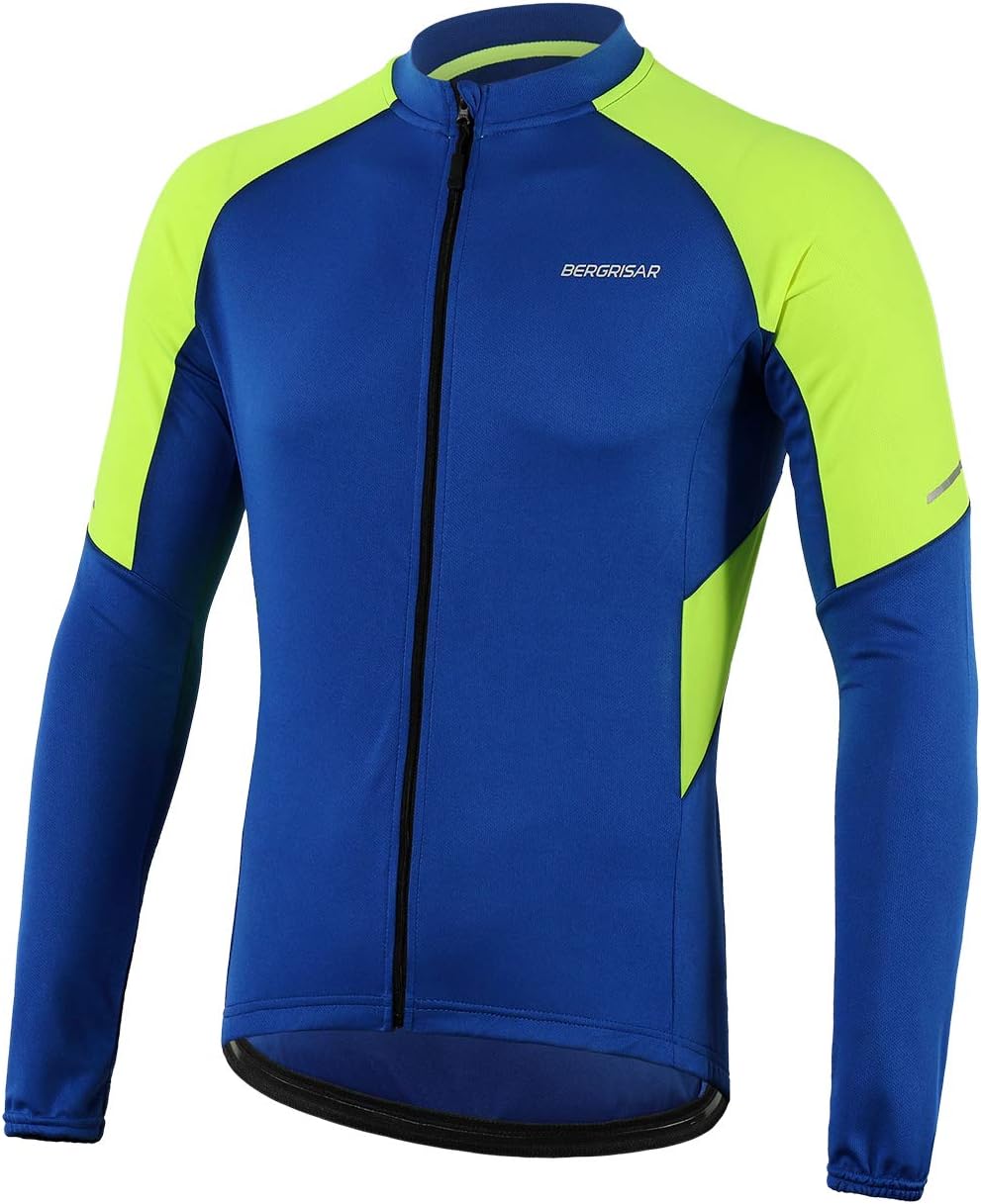 BERGRISAR Men's Basic Cycling Jerseys Long Sleeves Bike Bicycle Shirt Zipper Pockets BG012